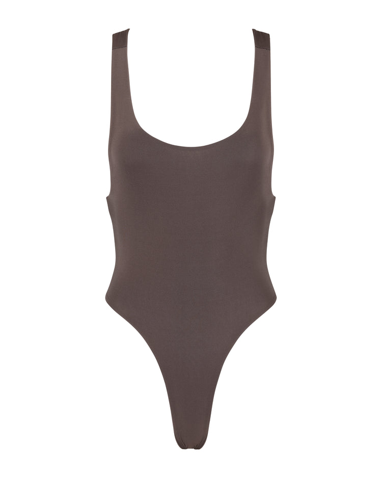 SCULPTED THONG BODYSUIT // SMOKE