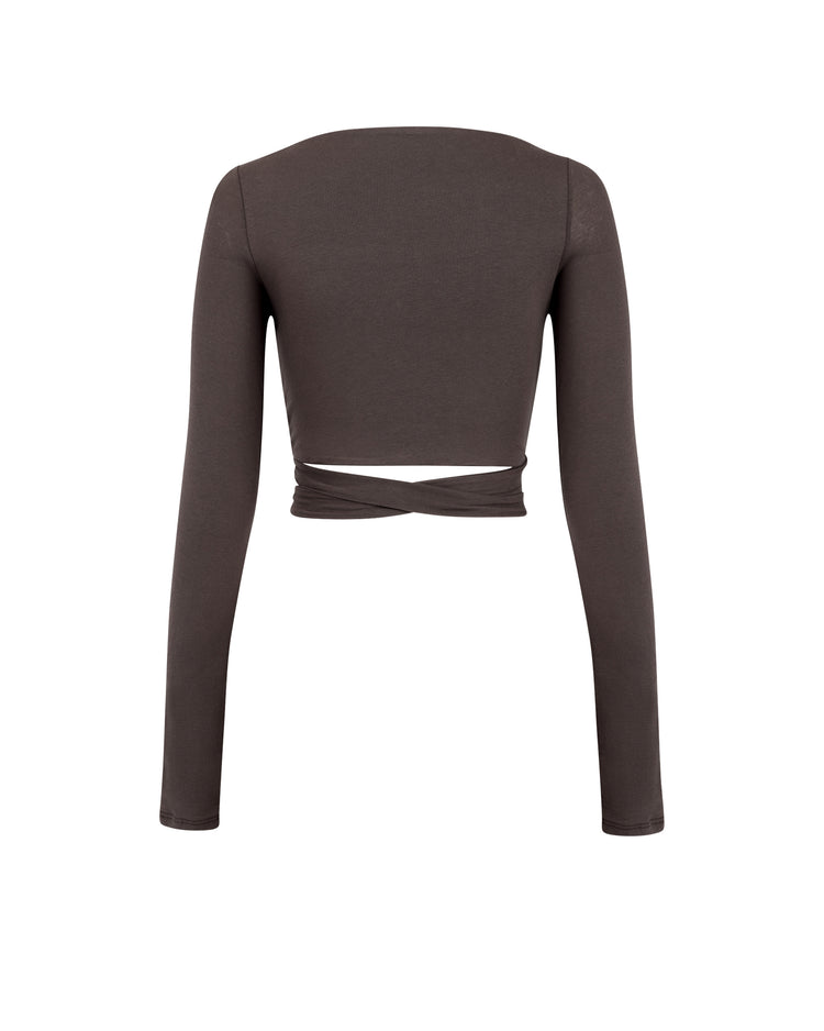SMOOTH JERSEY WRAP TOP // SMOKE