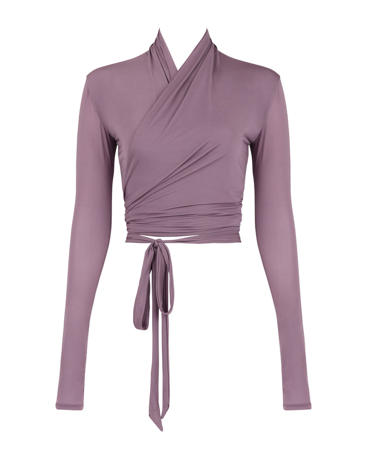 SOFT SHIMMER WRAP TOP // AMETHYST