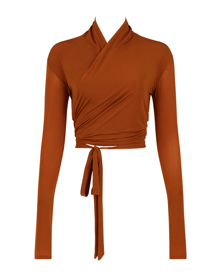 SOFT SHIMMER WRAP TOP // RUST