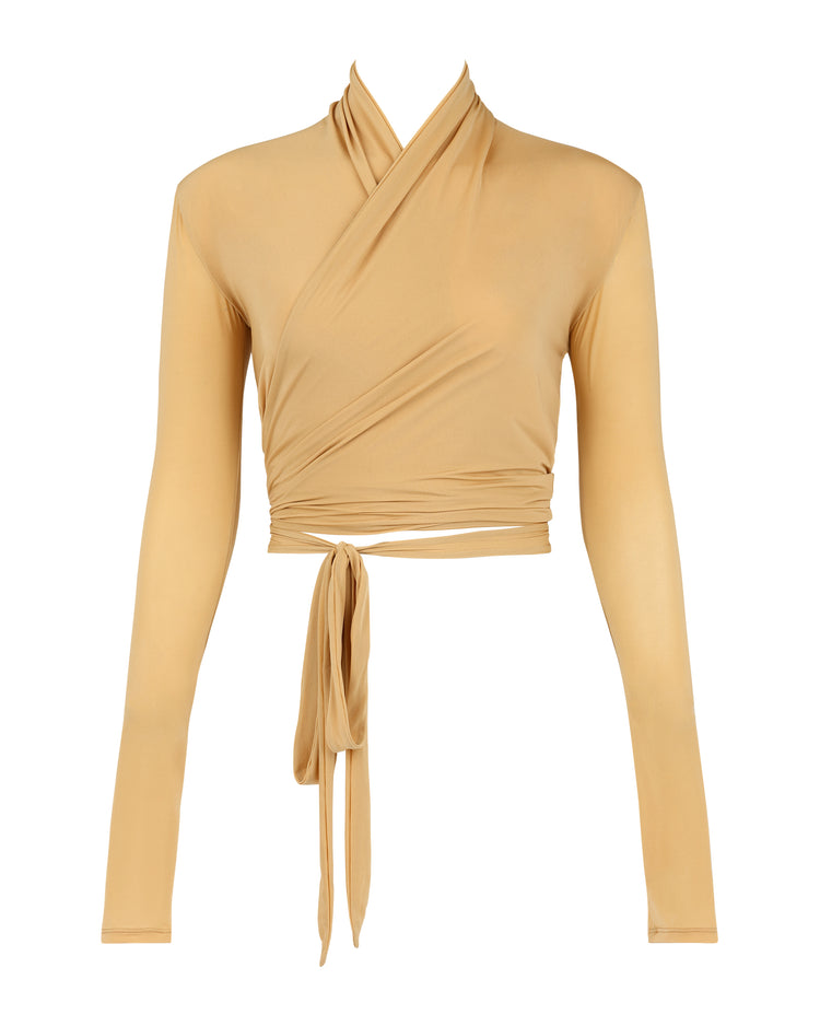 SOFT SHIMMER WRAP TOP // CROISSANT