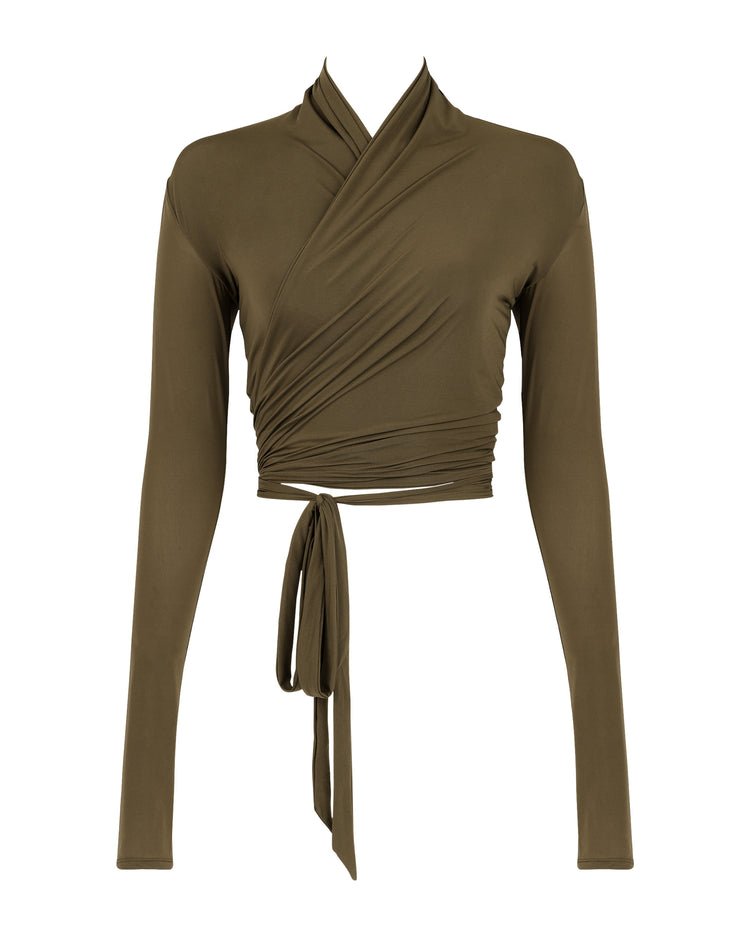 SOFT SHIMMER WRAP TOP // SABLE