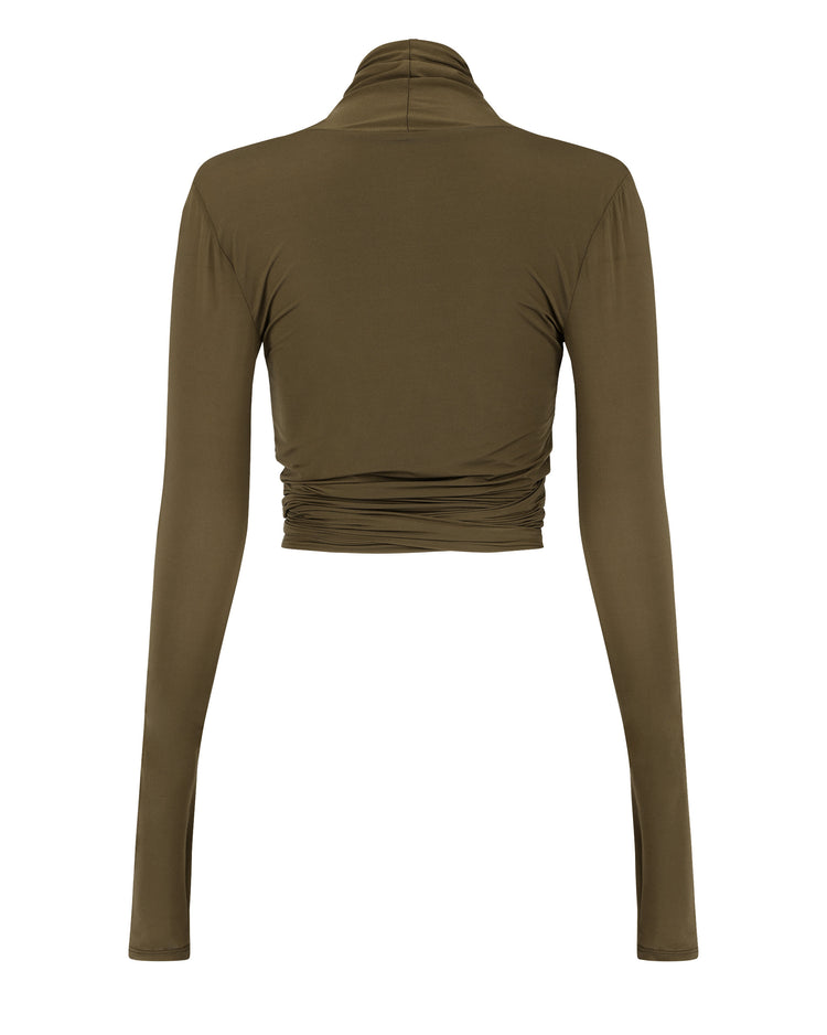 SOFT SHIMMER WRAP TOP // SABLE
