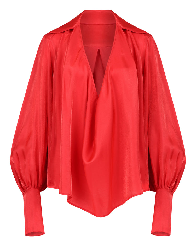 COLLARED PLUNGE BLOUSE // WATERMELON