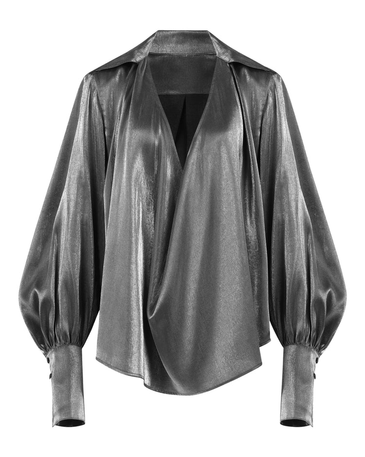COLLARED PLUNGE BLOUSE // CHROME