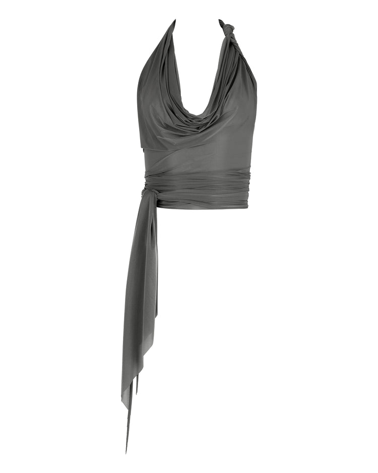 SHEER SHIMMER KNOT HALTER // JUNGLE