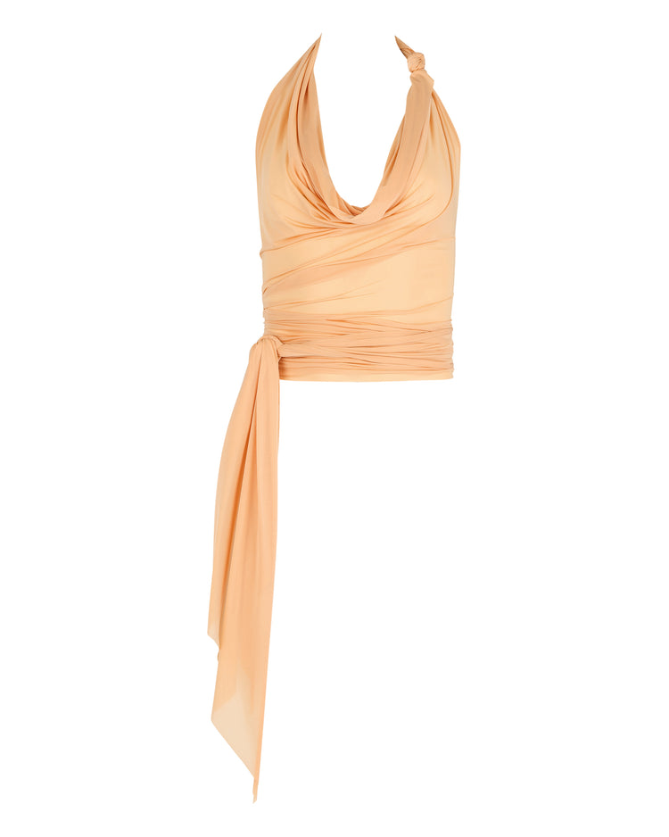 SHEER SHIMMER KNOT HALTER // APRICOT