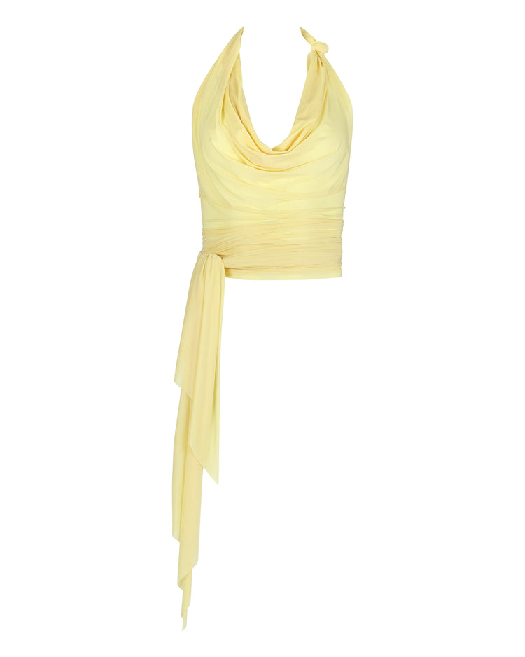 SHEER SHIMMER KNOT HALTER // BUTTER