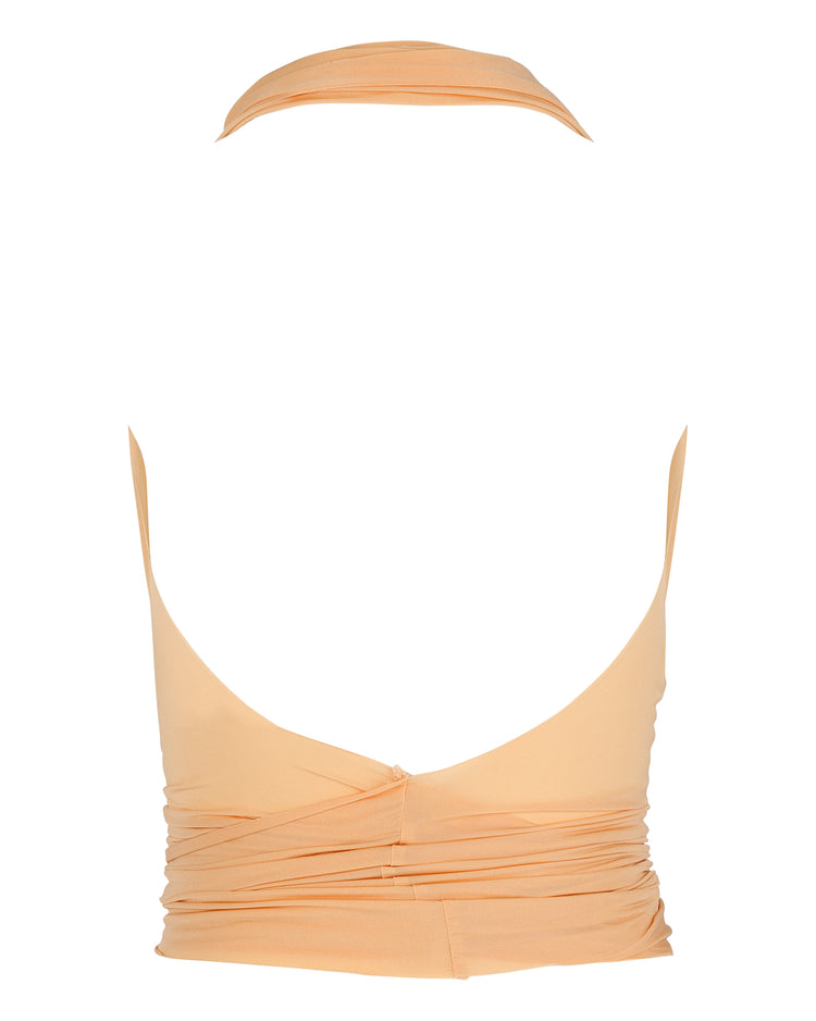 SHEER SHIMMER KNOT HALTER // APRICOT