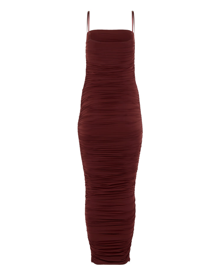 HOSIERY GATHER DRESS // CHERRY WINE