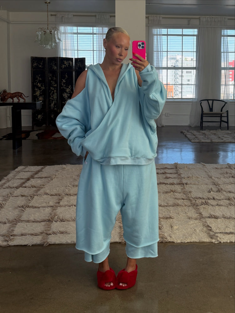 COLD SHOULDER HOODIE // AQUAMARINE