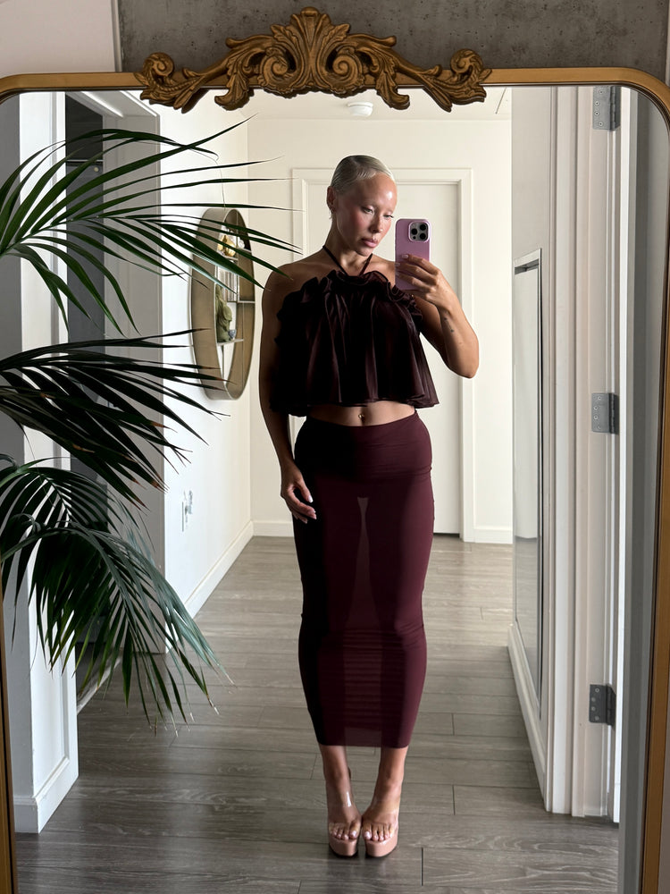 HOSIERY PENCIL SKIRT // CHERRY WINE