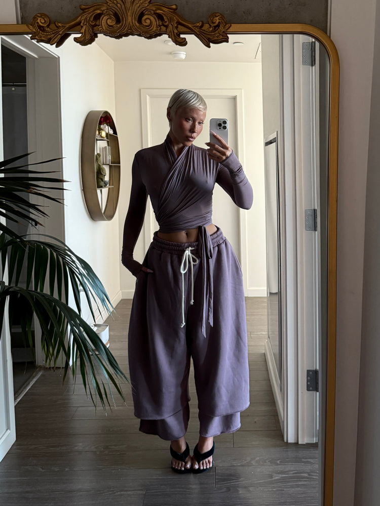 SOFT SHIMMER WRAP TOP // AMETHYST