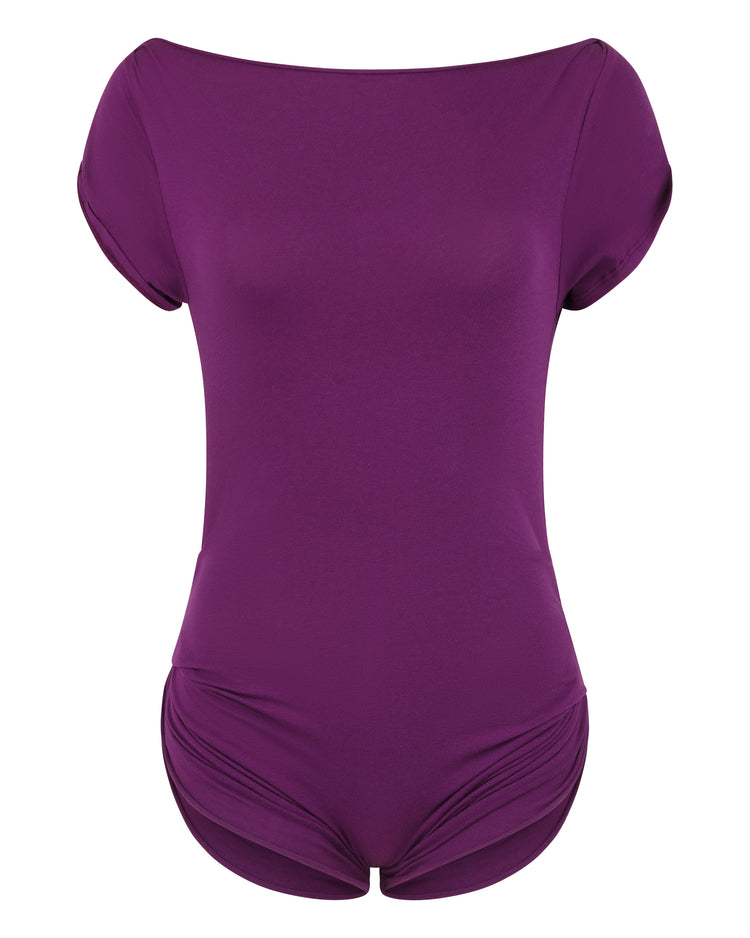 DESTROYED TSHIRT BODYSUIT // EGGPLANT