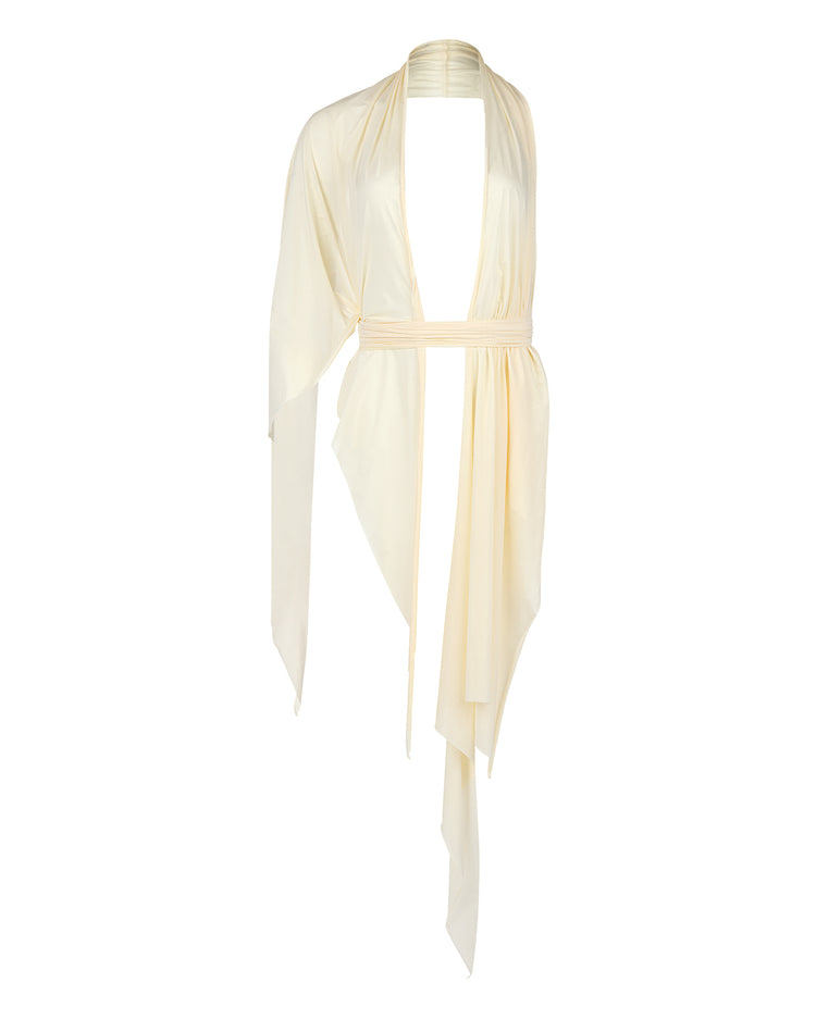 SHEER SHIMMER DRAPE HALTER // MOON GLOW