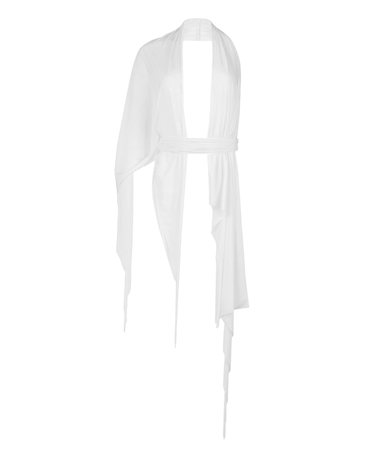 SHEER SHIMMER DRAPE HALTER // OPTIC WHITE