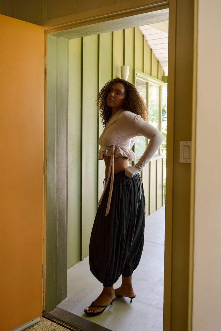FLARED WRAP BOLERO // COSMIC LATTE