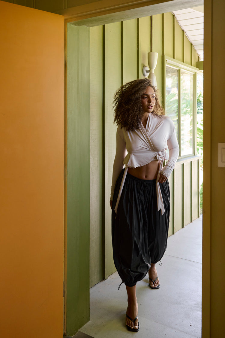 FLARED WRAP BOLERO // COSMIC LATTE