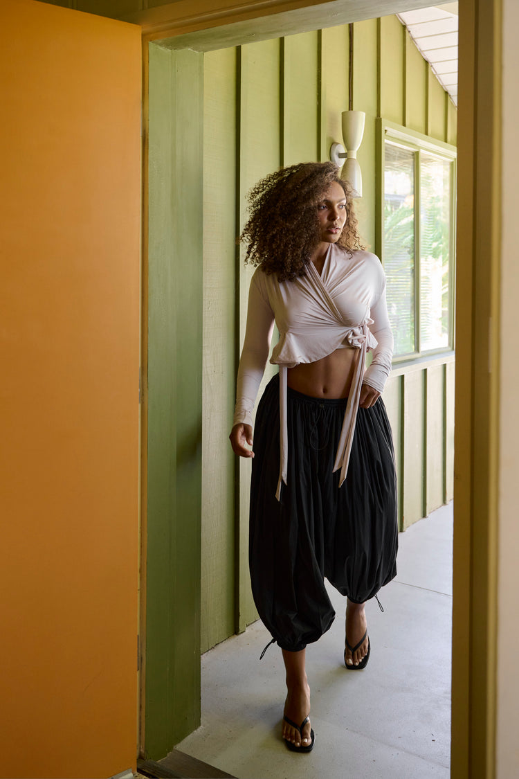 FLARED WRAP BOLERO // COSMIC LATTE