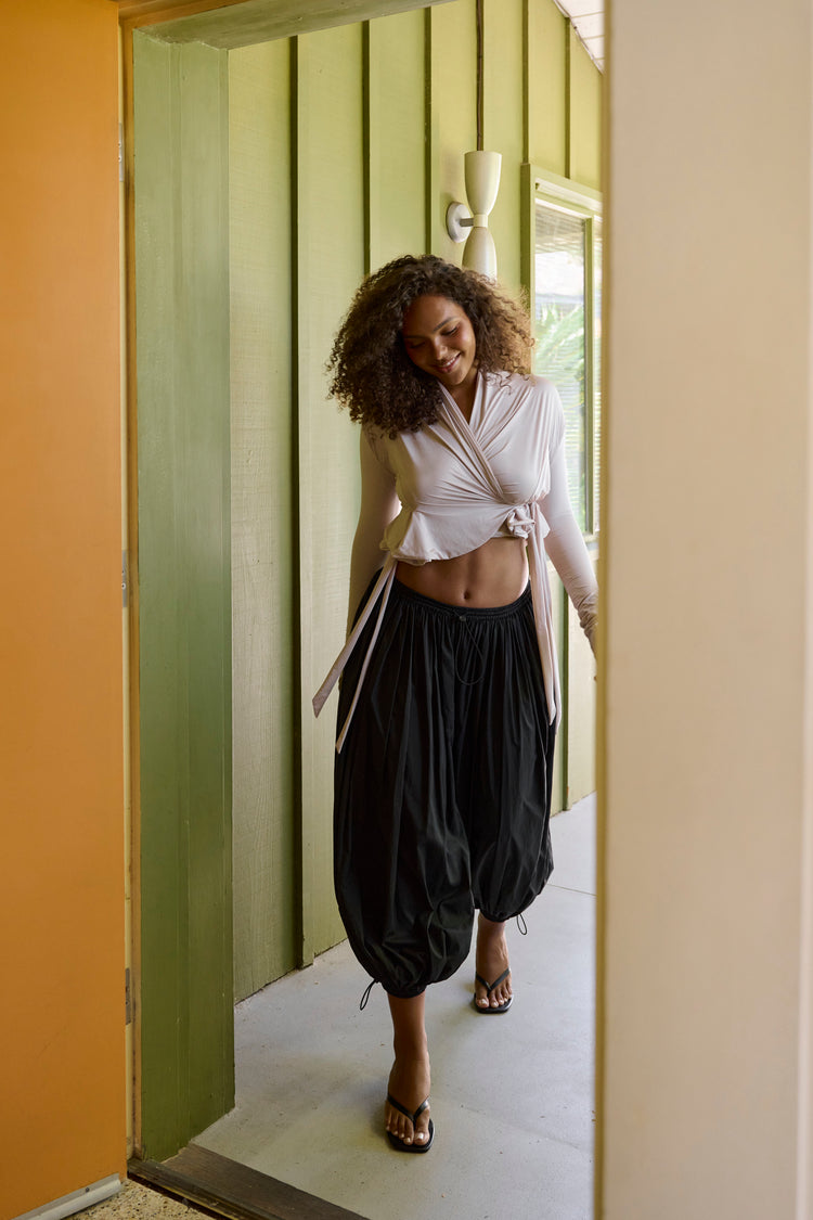 FLARED WRAP BOLERO // COSMIC LATTE