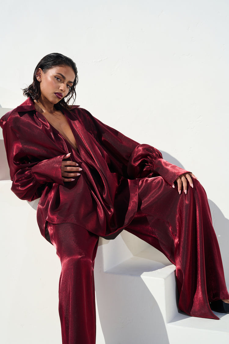 WIDE LEG TROUSER // BLACK CHERRY