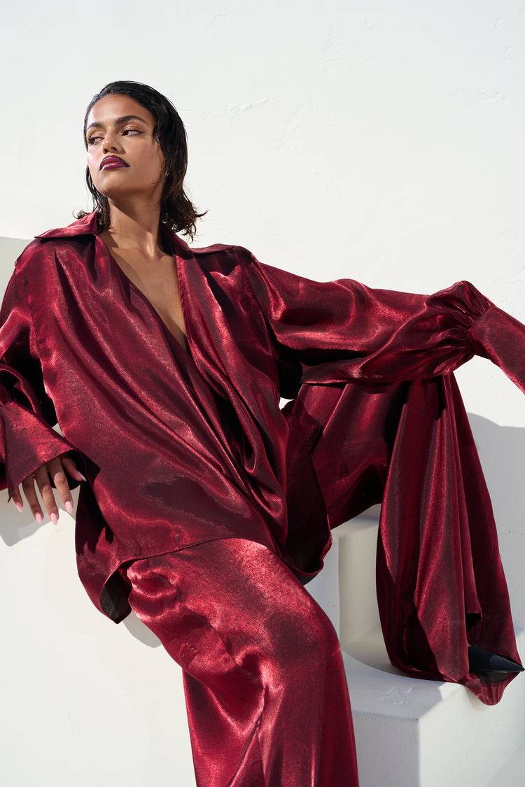 WIDE LEG TROUSER // BLACK CHERRY