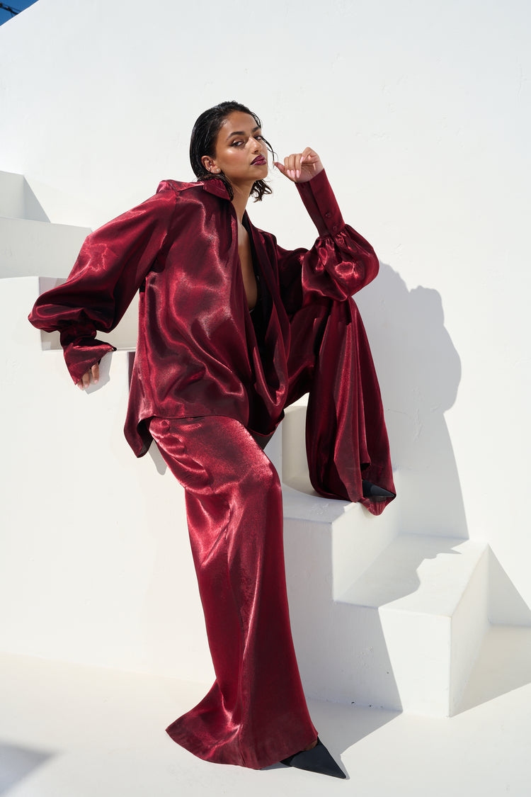 WIDE LEG TROUSER // BLACK CHERRY