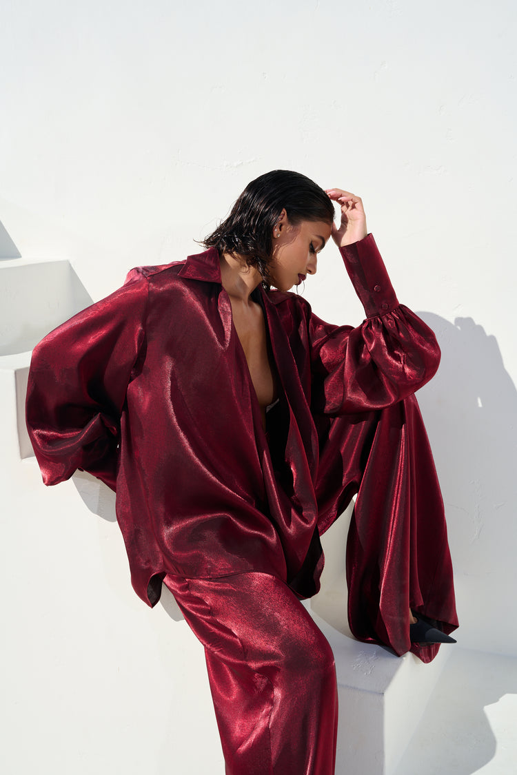 WIDE LEG TROUSER // BLACK CHERRY