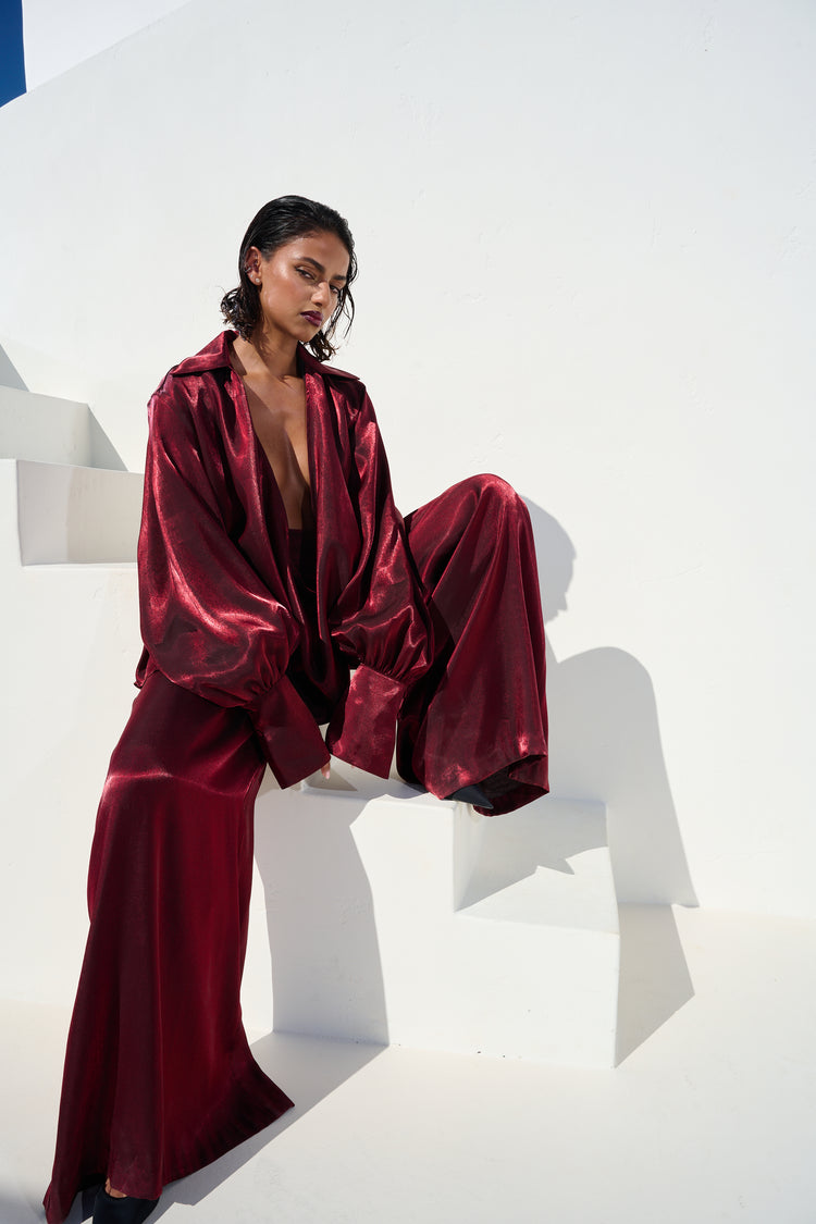 WIDE LEG TROUSER // BLACK CHERRY