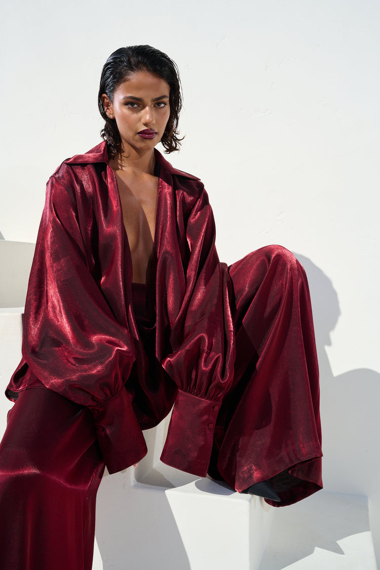 WIDE LEG TROUSER // BLACK CHERRY