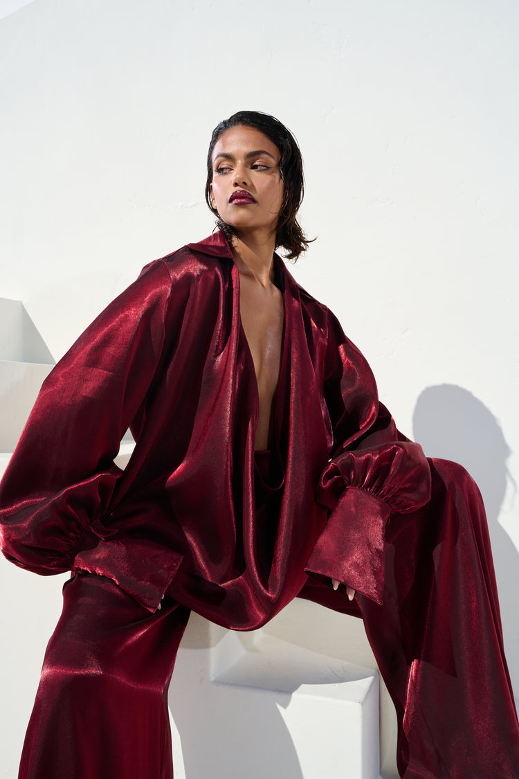 WIDE LEG TROUSER // BLACK CHERRY