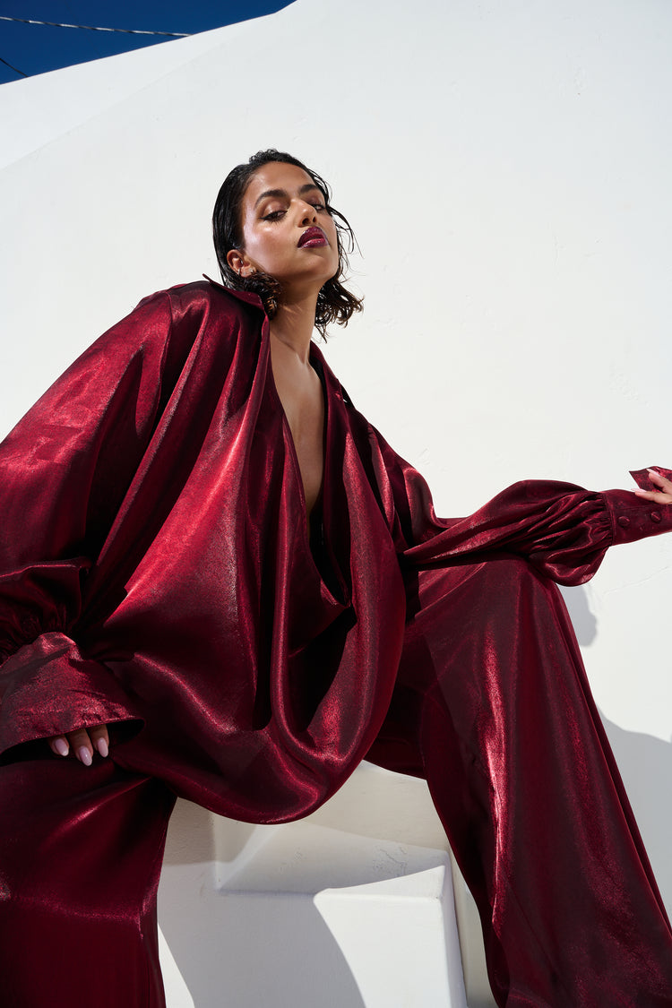 WIDE LEG TROUSER // BLACK CHERRY