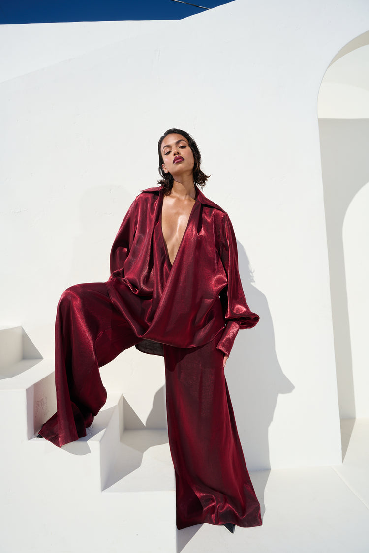 WIDE LEG TROUSER // BLACK CHERRY