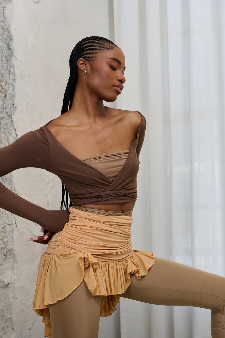 SMOOTH JERSEY WRAP TOP // SABLE