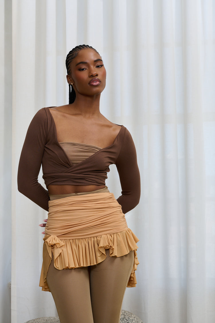 SMOOTH JERSEY WRAP TOP // SABLE