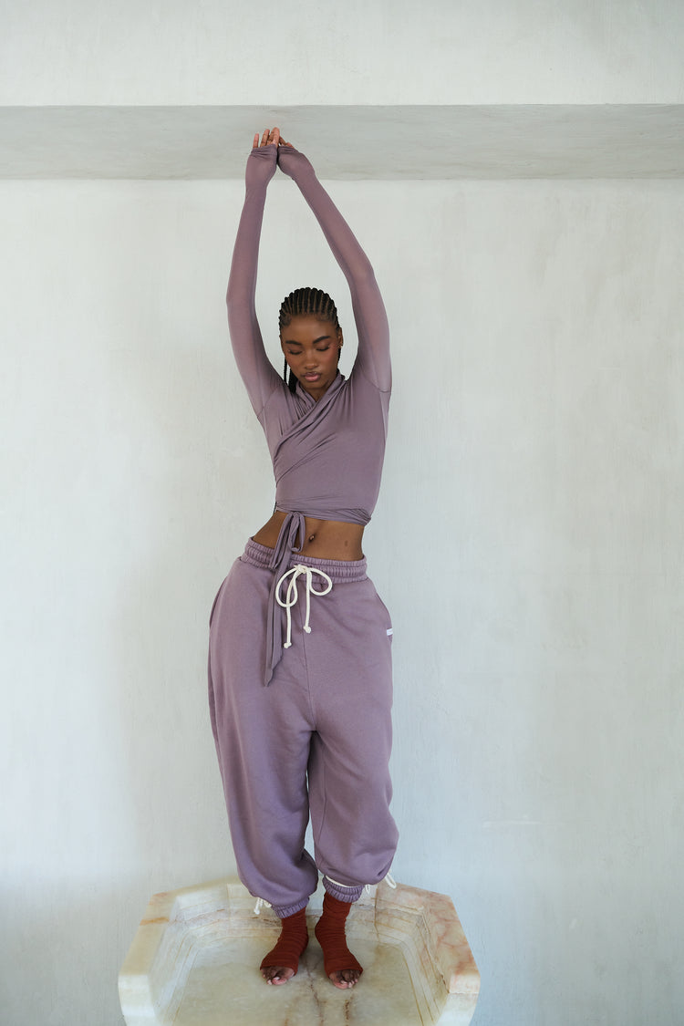 SOFT SHIMMER WRAP TOP // AMETHYST