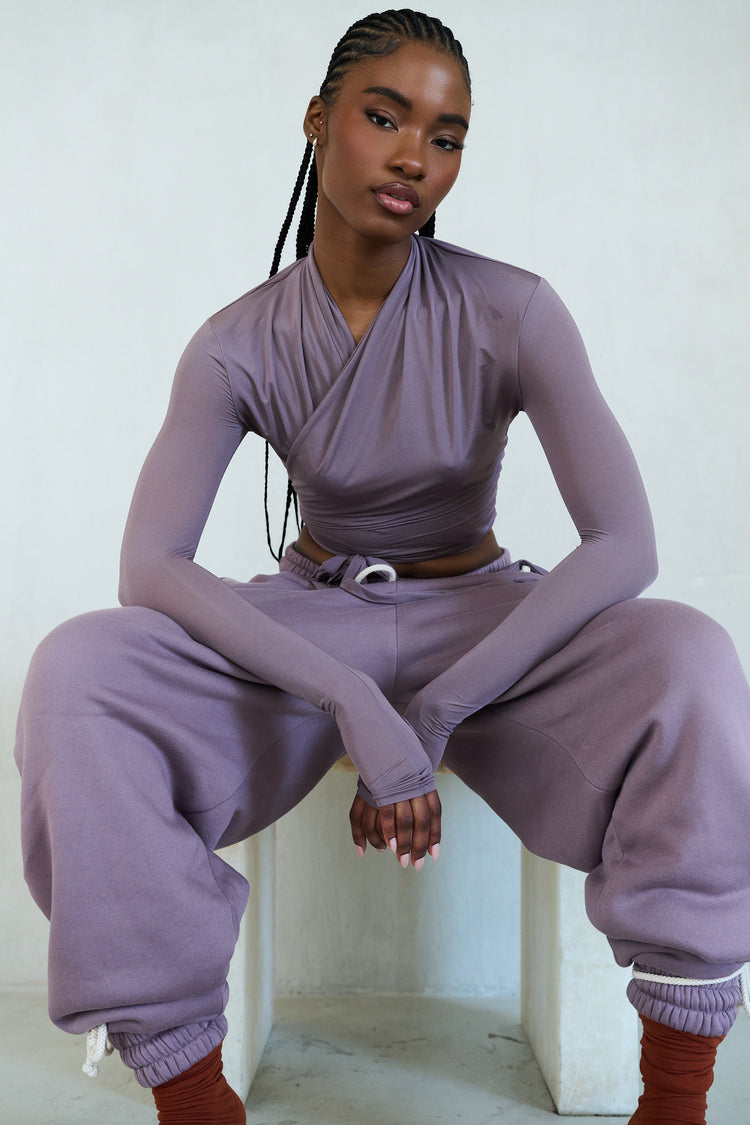 SOFT SHIMMER WRAP TOP // AMETHYST
