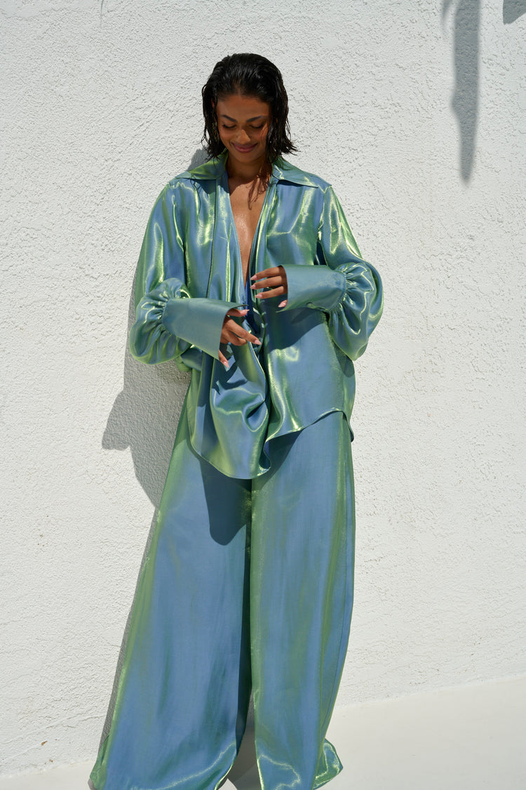 COLLARED PLUNGE BLOUSE // MERMAID