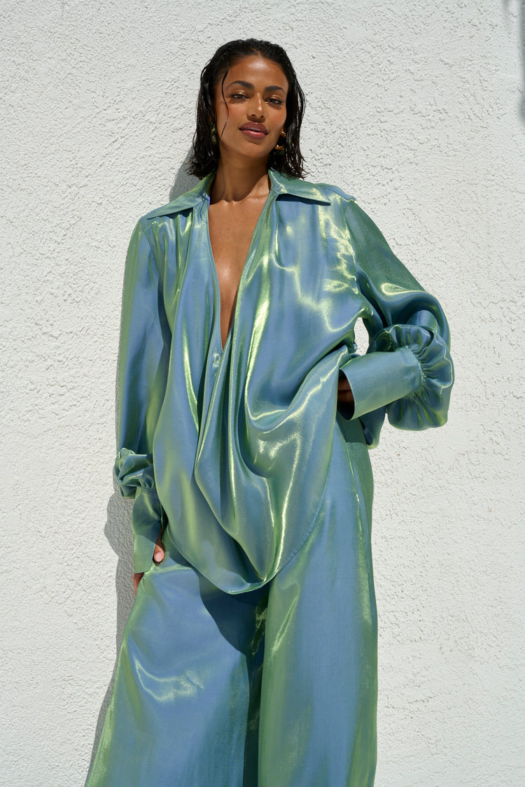 COLLARED PLUNGE BLOUSE // MERMAID