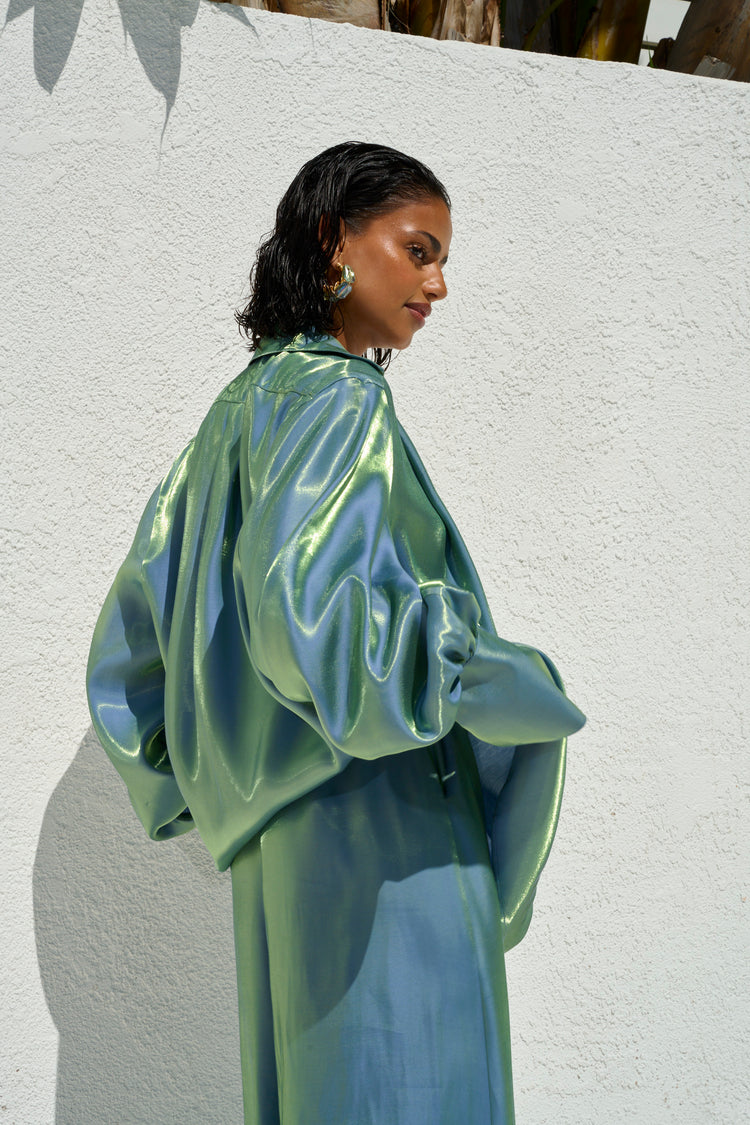 COLLARED PLUNGE BLOUSE // MERMAID
