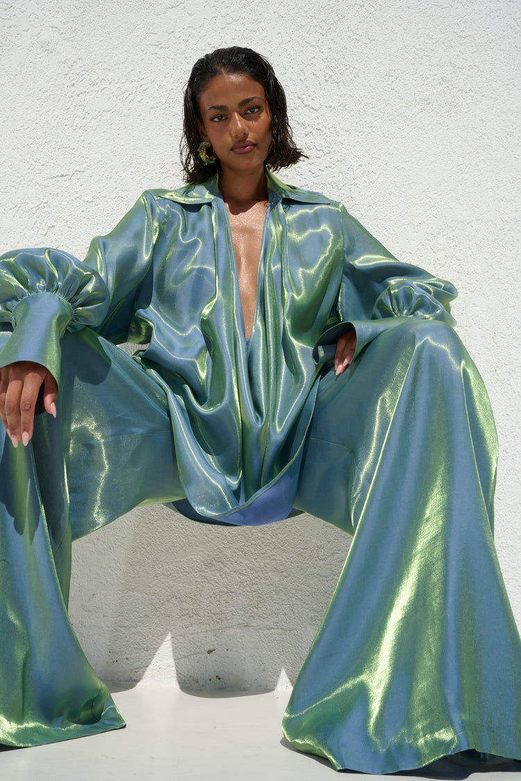 COLLARED PLUNGE BLOUSE // MERMAID