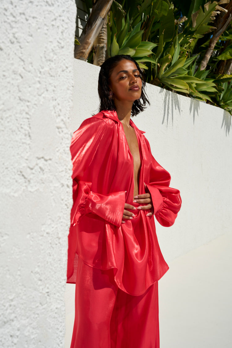 COLLARED PLUNGE BLOUSE // WATERMELON