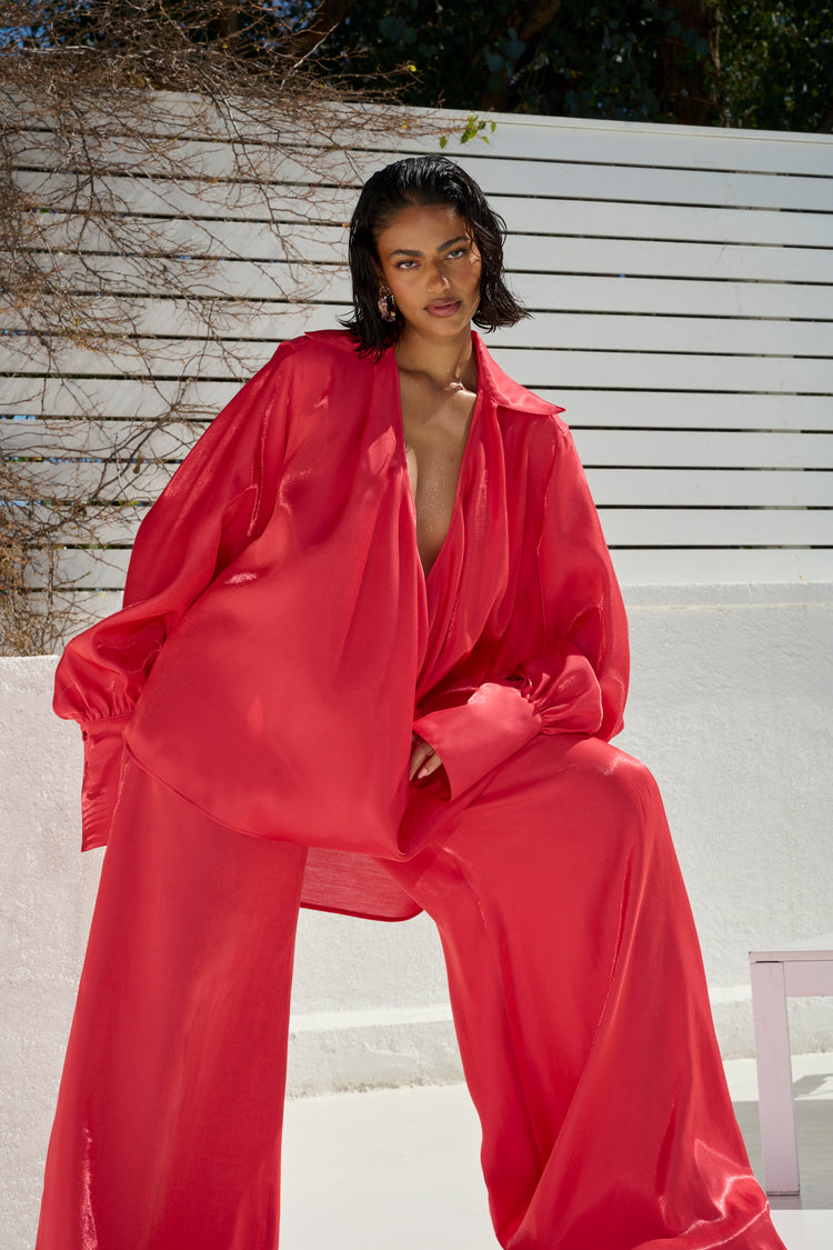 COLLARED PLUNGE BLOUSE // WATERMELON