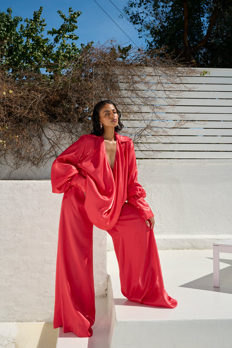 COLLARED PLUNGE BLOUSE // WATERMELON