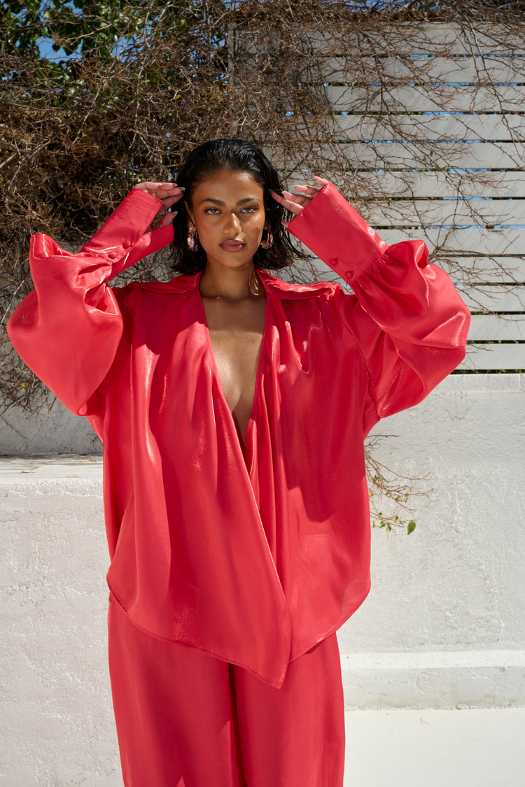 COLLARED PLUNGE BLOUSE // WATERMELON