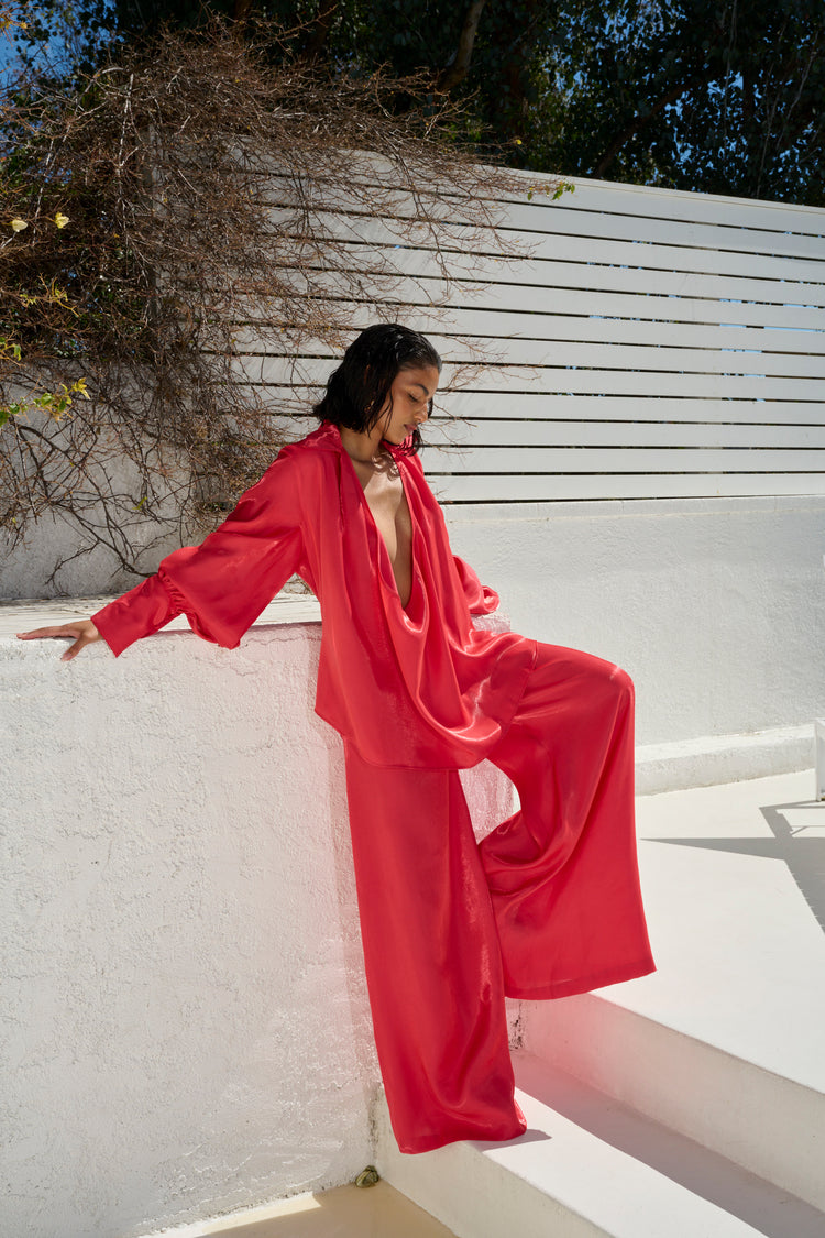 COLLARED PLUNGE BLOUSE // WATERMELON