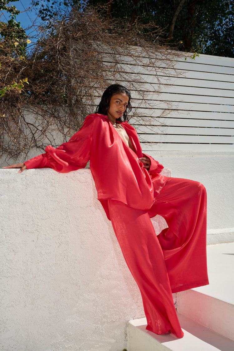 COLLARED PLUNGE BLOUSE // WATERMELON