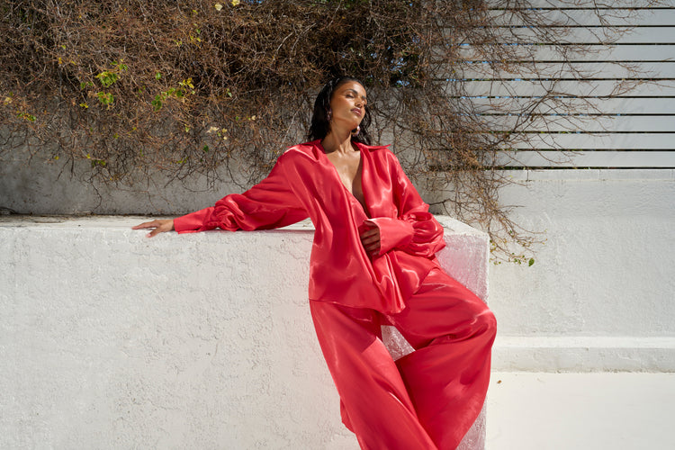 COLLARED PLUNGE BLOUSE // WATERMELON