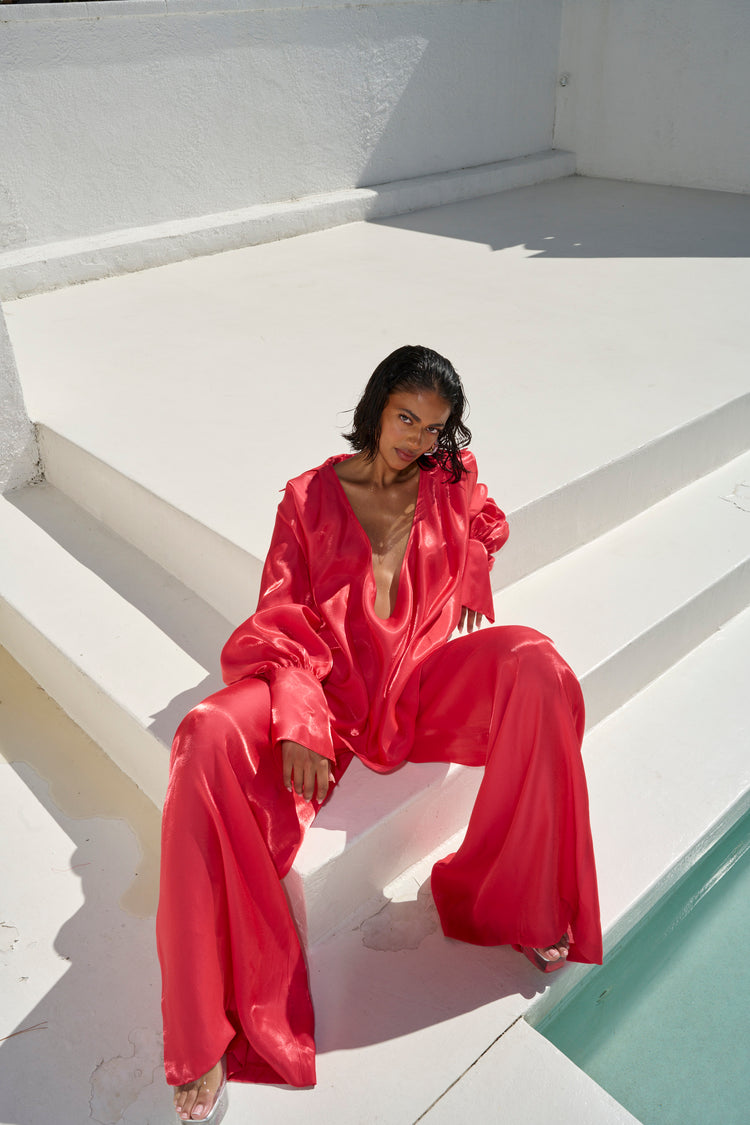 COLLARED PLUNGE BLOUSE // WATERMELON