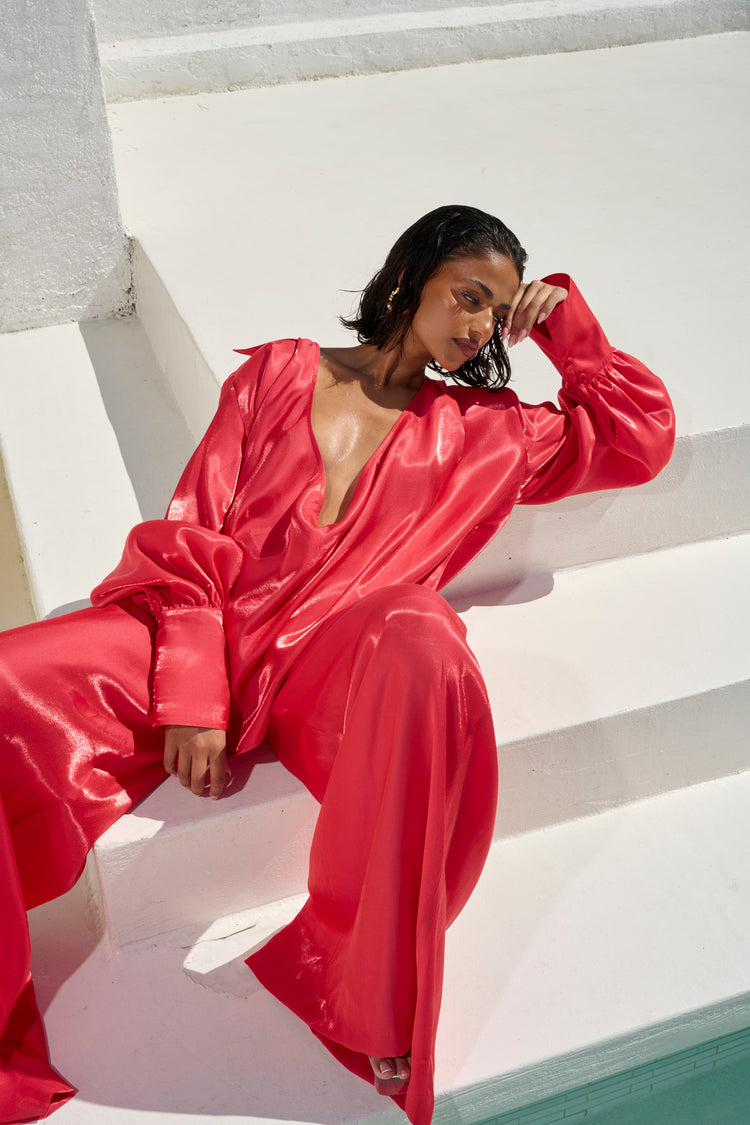 COLLARED PLUNGE BLOUSE // WATERMELON